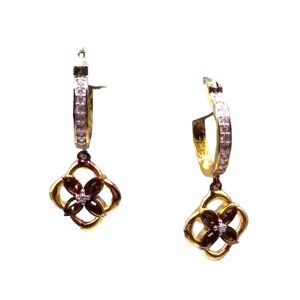 Danbury Mint Gold-Tone Floral Drop Hoop Earrings
